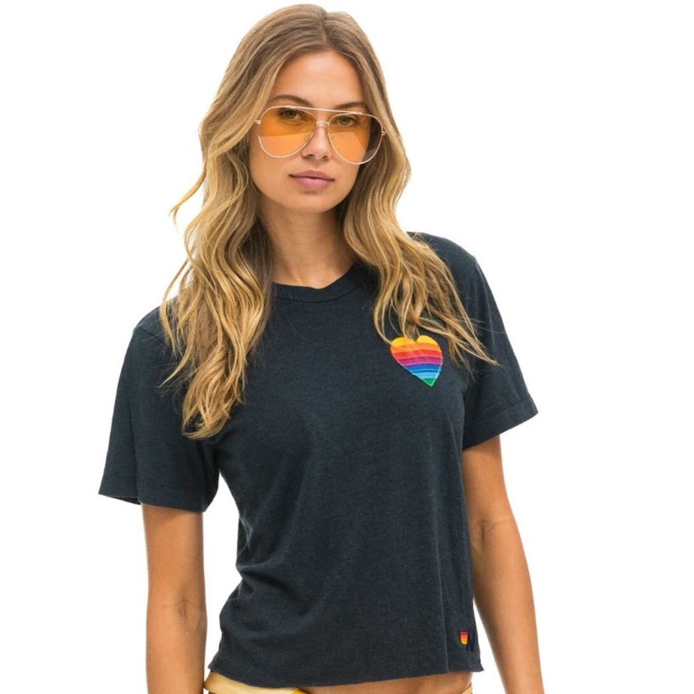 Aviator Nation Rainbow Heart Stitch Boyfriend Tee XS